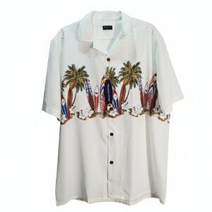NWT | Tropical Storm Men's Surf & Palms Button-Up Shirt | Retro Resort | XL